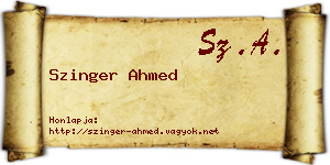 Szinger Ahmed névjegykártya